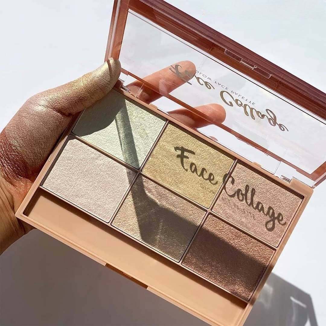 Палитра за хайлайтъри, 6 нюанса, топли цветове, правоъгълна, 24 г, срок на годност 24 месеца, кафяво/жълто