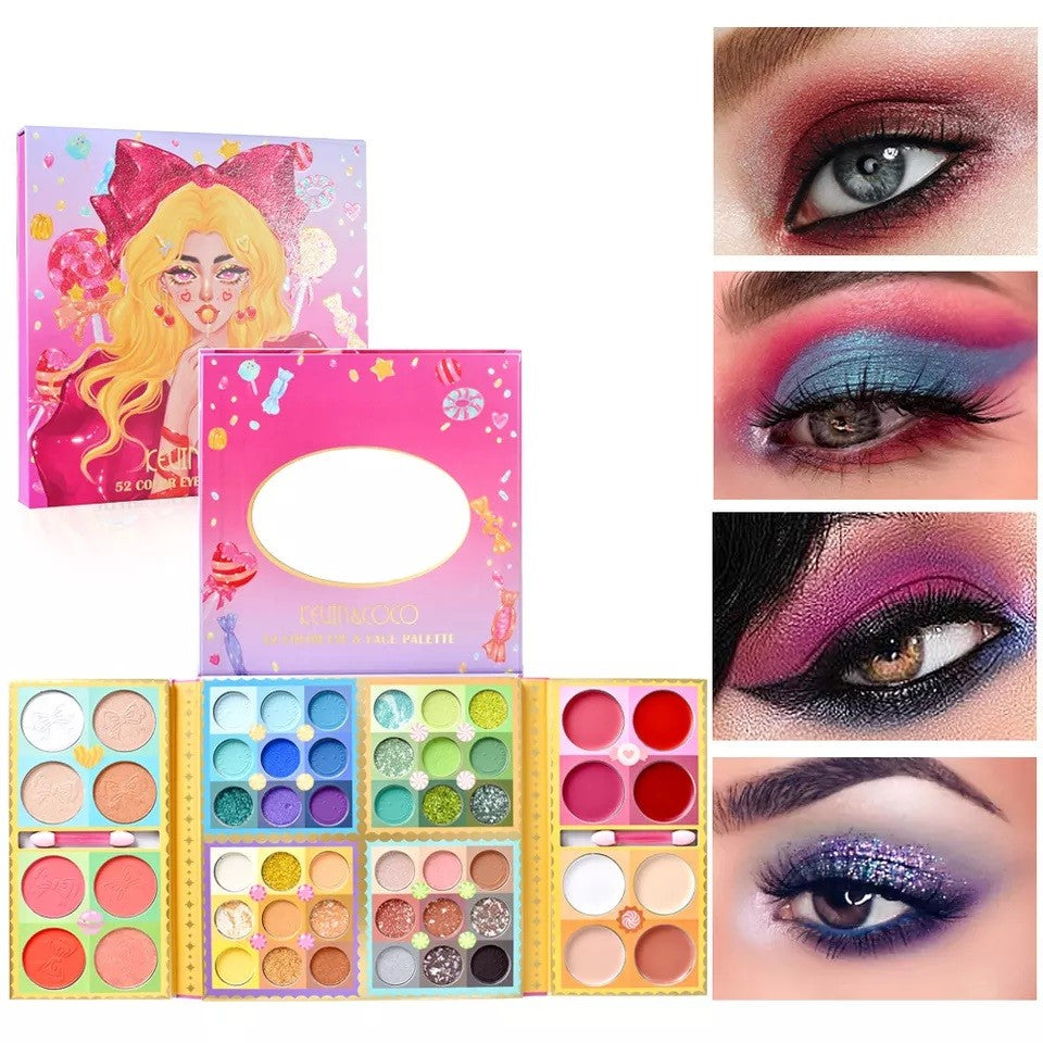Комплект грим, палитра сенки за очи Kevin&Coco с 52 пигментирани цвята