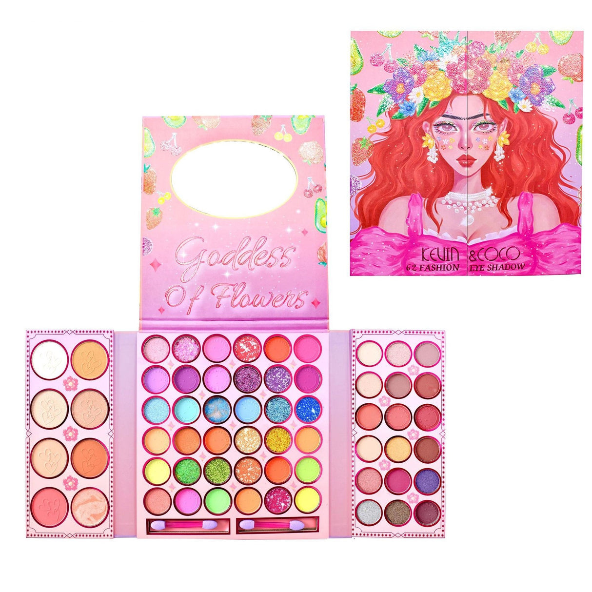 Trusa De Machiaj, Paleta De Farduri Si Iluminator Kevin&Coco Cu 62 De Culori Pigmentate - vivimall.ro