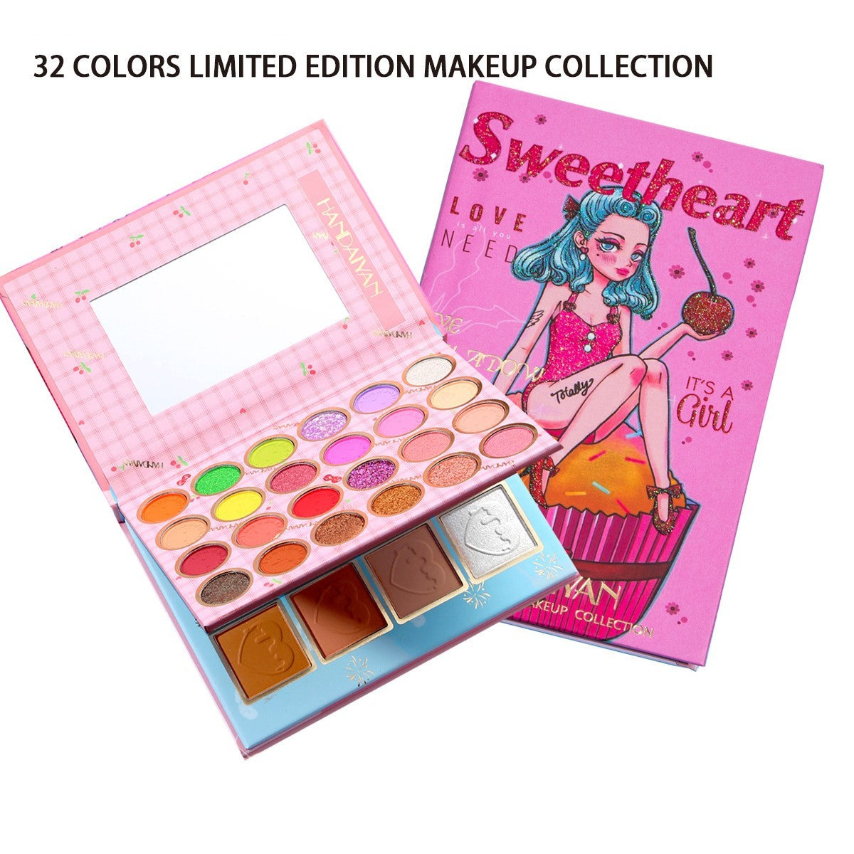 Trusa De Machiaj, Paleta De Farduri, Iluminator Si Blush Sweetheart Cu 32 De Culori Pigmentate - vivimall.ro