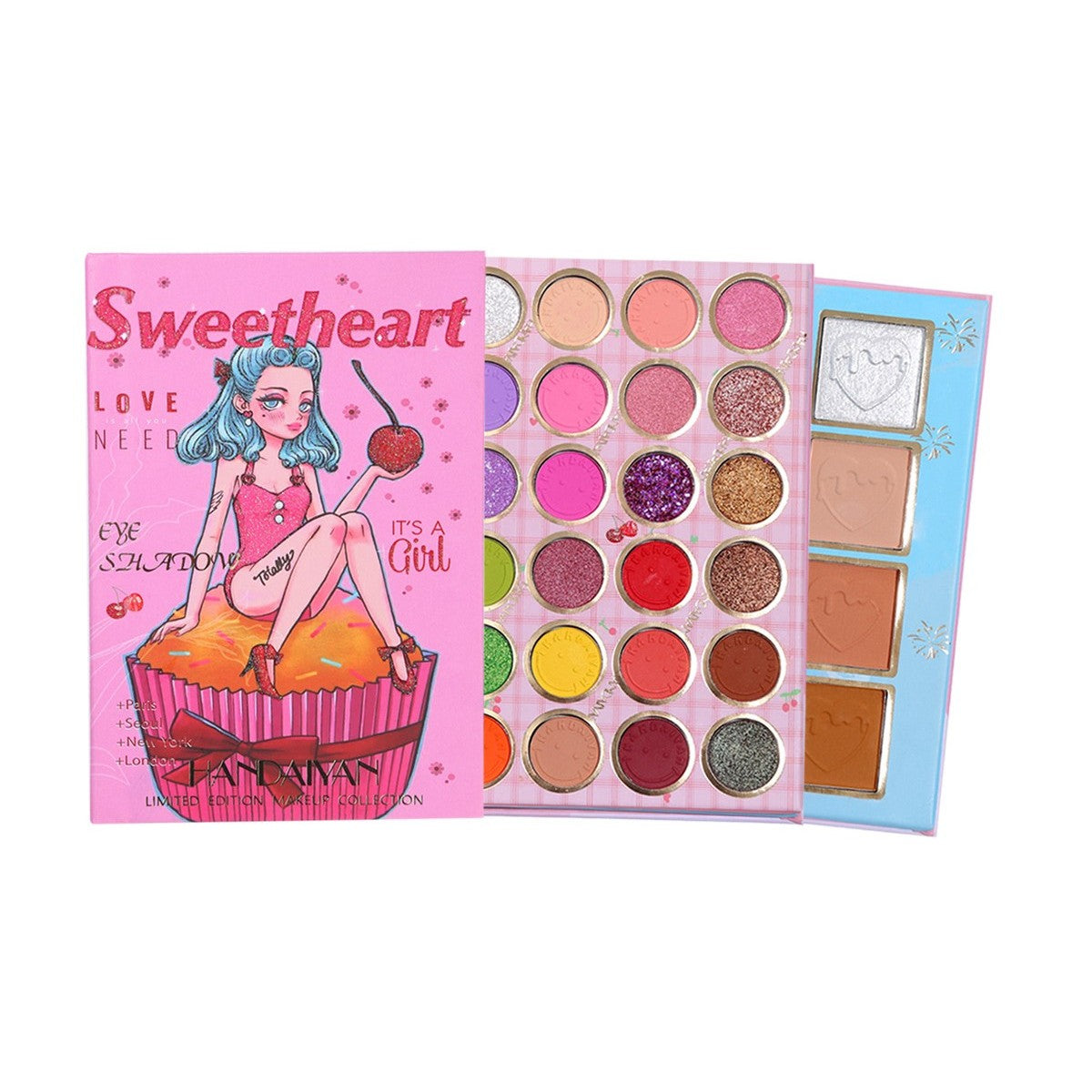 Trusa De Machiaj, Paleta De Farduri, Iluminator Si Blush Sweetheart Cu 32 De Culori Pigmentate - vivimall.ro