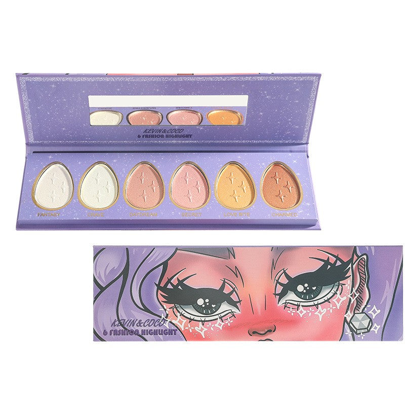 Палитра за грим 6 цвята Руж, Хайлайтър, Контур, Модел 2, 22.5X6.6 см, Многоцветна