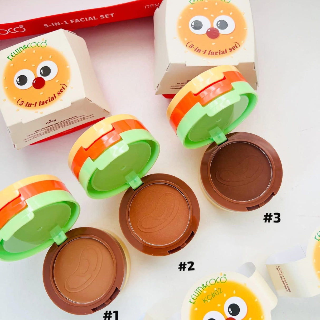 Paletă Multifuncțională Kevin&Coco Burger, Set Machiaj 5 în 1, Blush