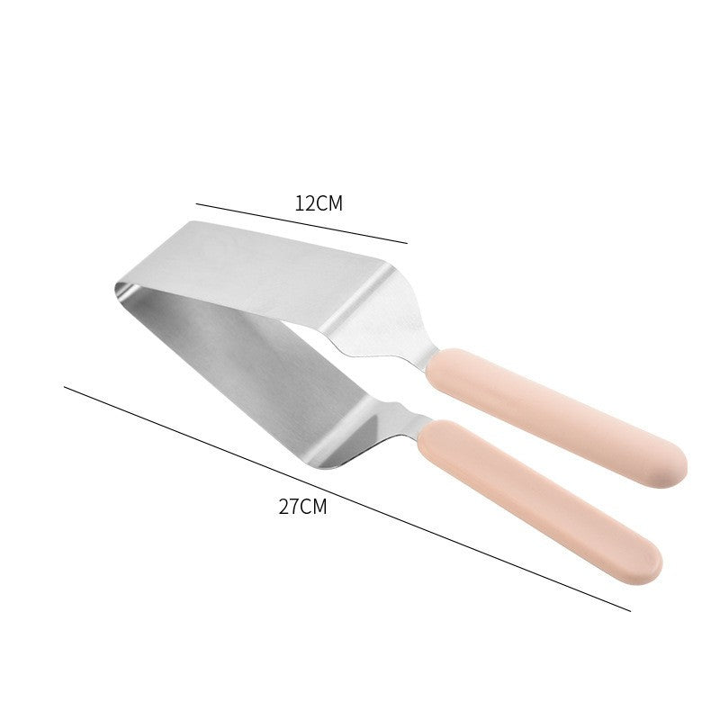 Paleta pentru Taiat si Servit Prajituri, Vivimall, Otel Inoxidabil, Maner Usor de Prins, Divizor Triunghiular, 27 x 12 cm, Roz - vivimall.ro