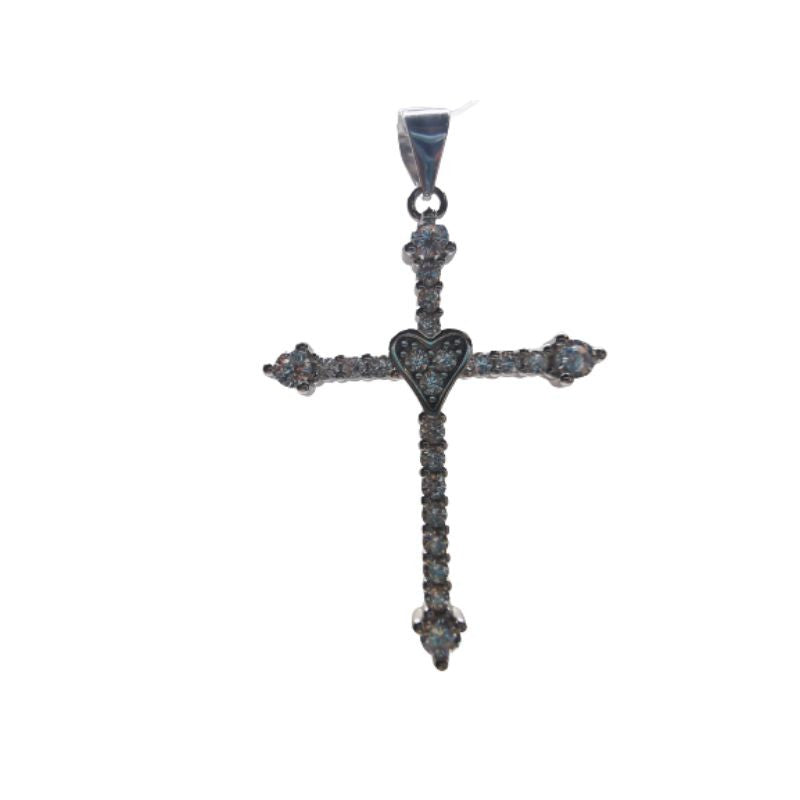 Pandantiv Argint 925 Cruce Mare cu Pietre si Inima - vivimall.ro