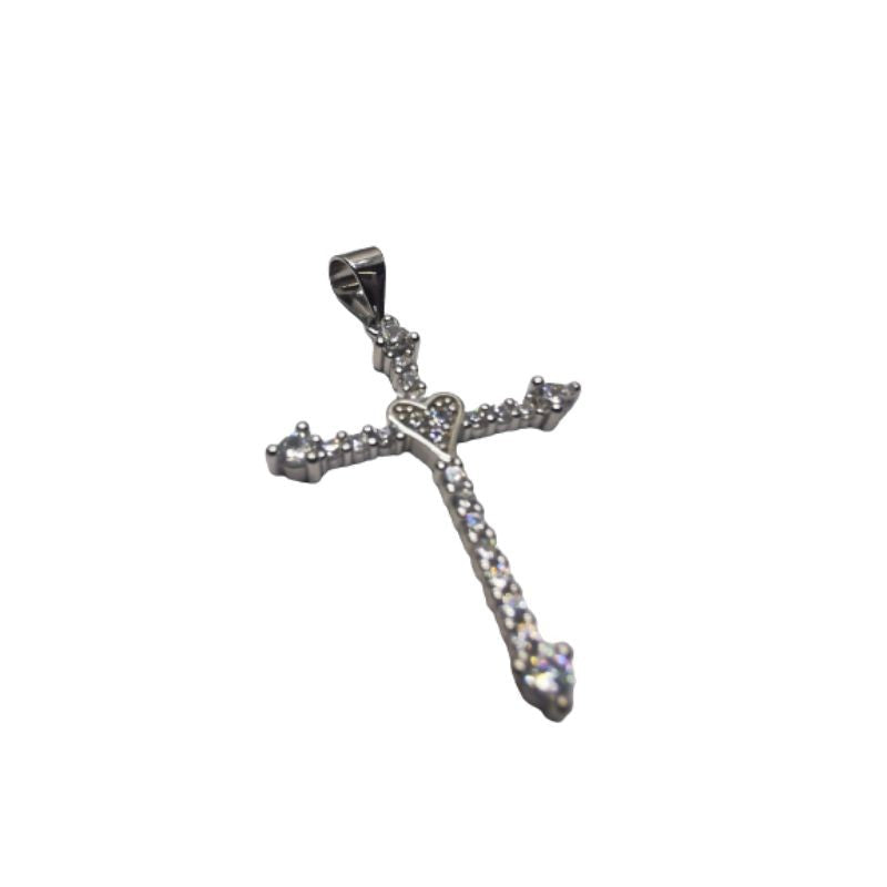 Pandantiv Argint 925 Cruce Mare cu Pietre si Inima - vivimall.ro