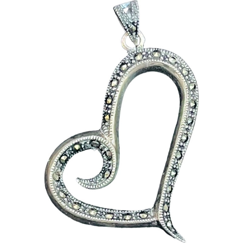 Pandantiv din Argint 925 Jolie Silver, Model Inima cu Marcasite, 45 x 35 mm, 4.8 g - vivimall.ro