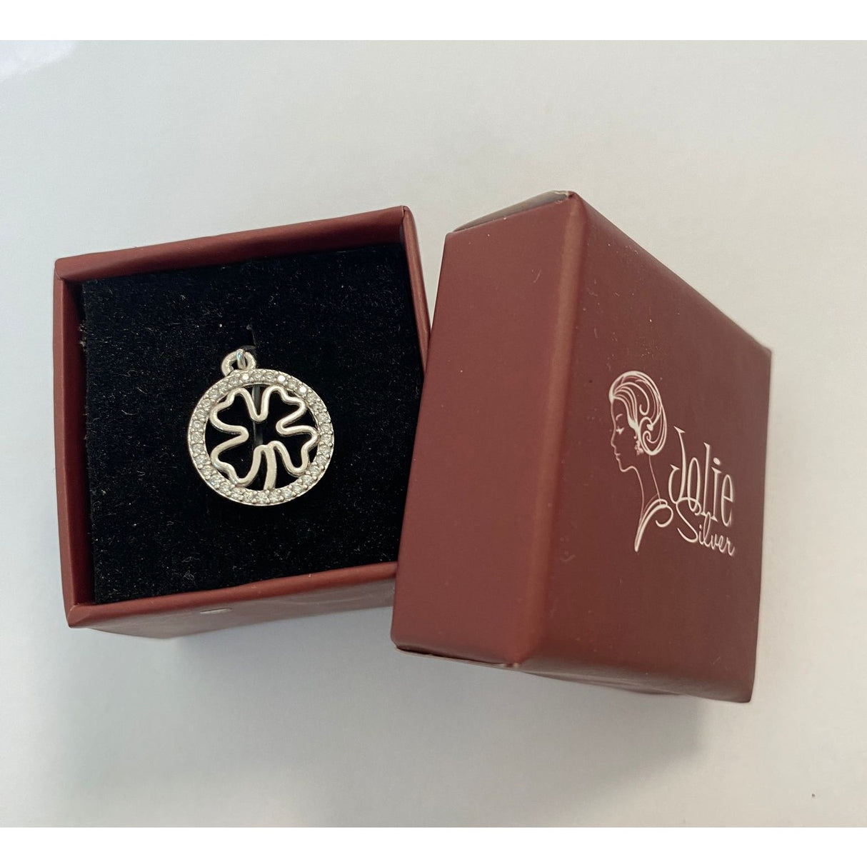 Pandantiv, Jolie Silver, Argint 925, Model Trifoi cu Pietre, 1.1 g, 15x15 mm - vivimall.ro