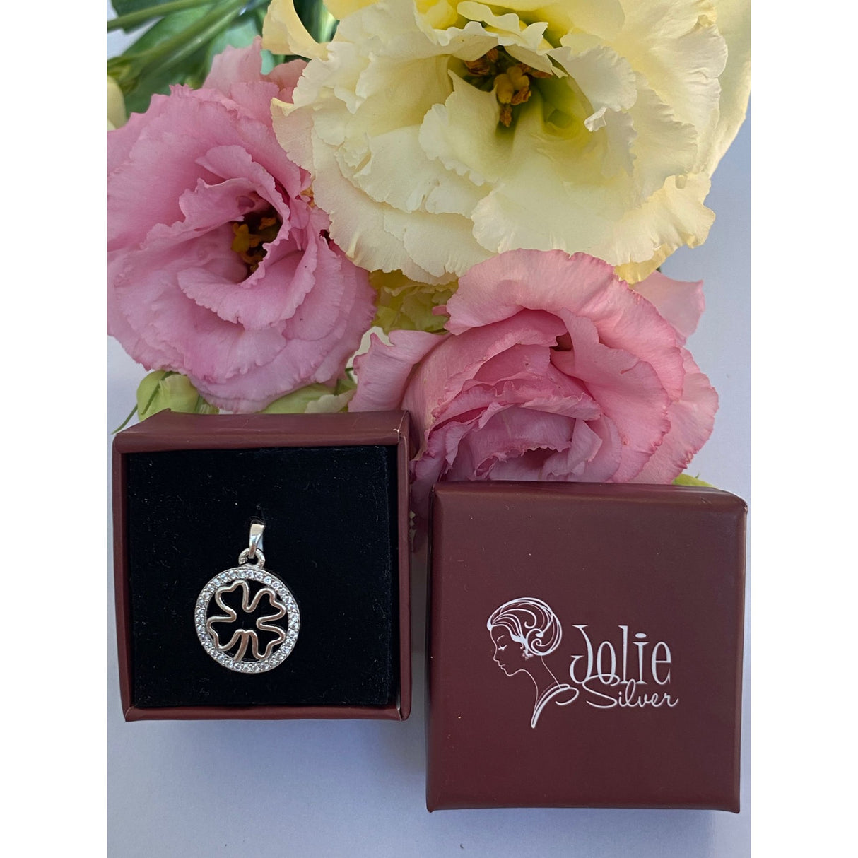 Pandantiv, Jolie Silver, Argint 925, Model Trifoi cu Pietre, 1.1 g, 15x15 mm - vivimall.ro