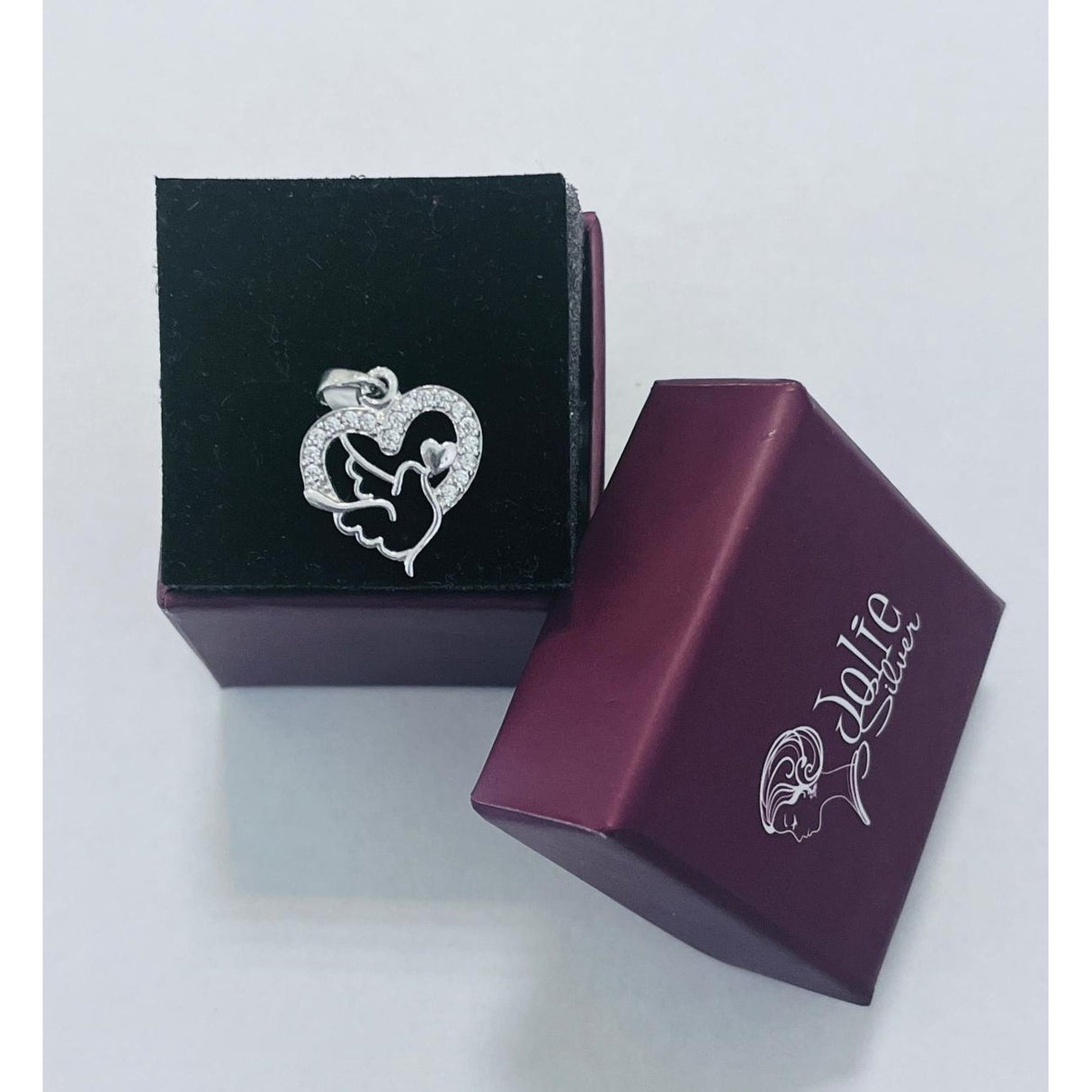 Pandantiv, Jolie Silver, Argint 925, Model Inima cu Porumbel, 20 x 15 mm, 1.5 g - vivimall.ro