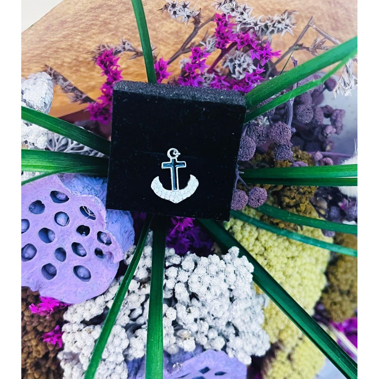 Pandantiv, Jolie Silver, Argint 925, Model Cruce Ancora cu pietre, 13 x 13 mm, 1.1 g - vivimall.ro