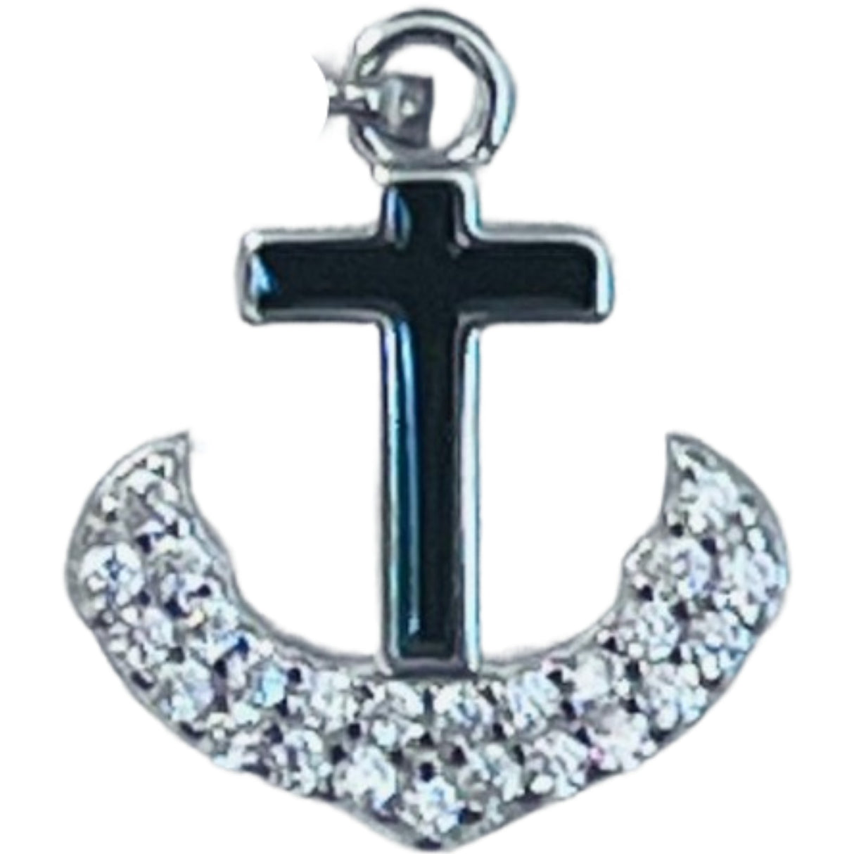 Pandantiv, Jolie Silver, Argint 925, Model Cruce Ancora cu pietre, 13 x 13 mm, 1.1 g - vivimall.ro