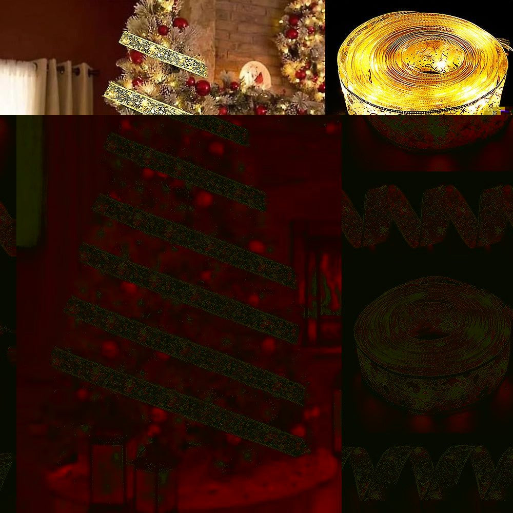 Panglică LED de Crăciun Vivimall Aurie, lungime 10 m , 100 LED-uri, Baterii, Alb cald - vivimall.ro