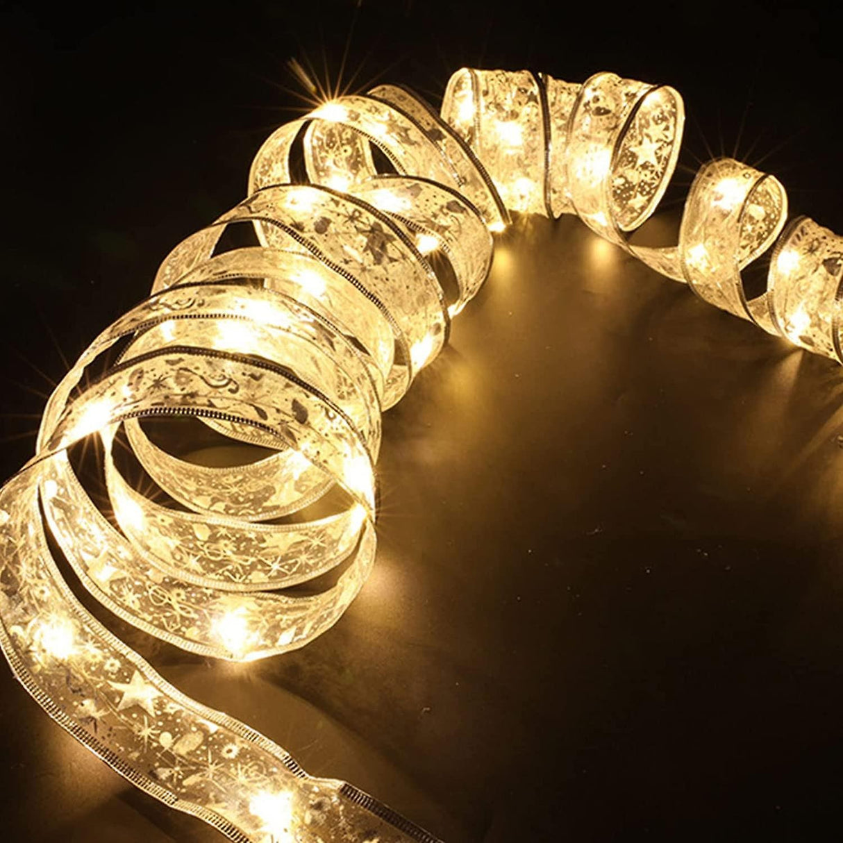 Panglică LED de Crăciun Vivimall Aurie, lungime 4 m , 40 LED-uri, Baterii, Alb cald - vivimall.ro