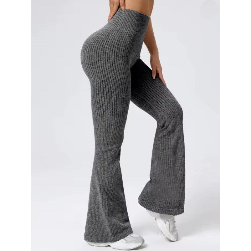 Pantaloni sport yoga damă Vivimall, croială evazată spandex-nylon, vedere laterală siluetă