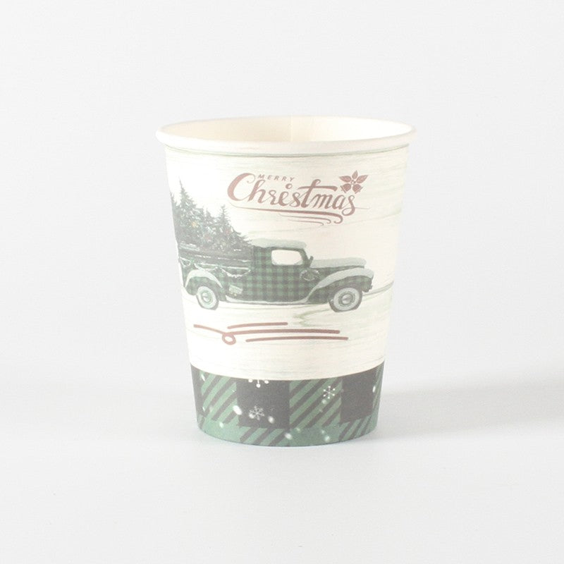 Set 10 Pahare, Vivimall, Imprimeu Masina de Craciun, din Carton, 250 - 300 ml, 7.5 x 8.4 x 5.3 cm, Multicolor - vivimall.ro