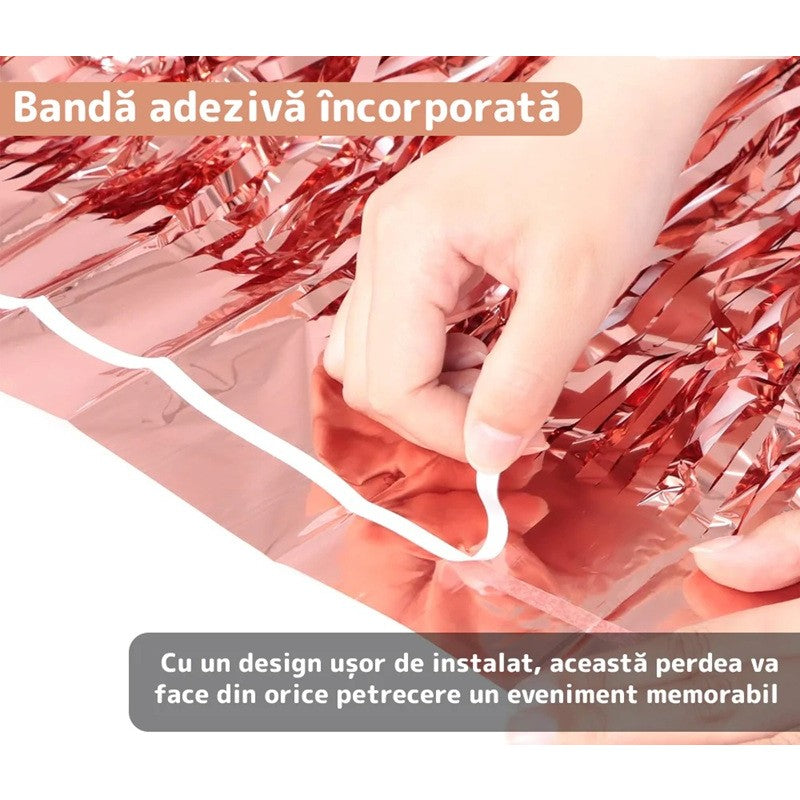 Perdea Franjurata, Vivimall, Model Decor Petrecere, pentru Fundal de Poze, Amenajare Colorata a Petrecerii, Dimensiune 100x200 cm, Roz Auriu - vivimall.ro