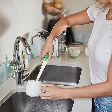 Perie 5 in 1 de Curatat Pahare, Cani, Sticle, Vivimall, cu Maner Lung, Accesorii pentru Spalarea Paielor si Capacelor, Usor de Agatat, 36x7x7cm, Verde-Alb - vivimall.ro