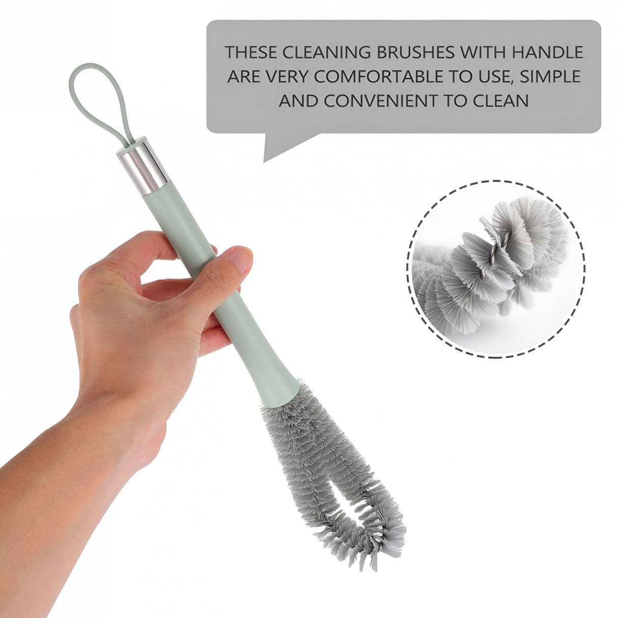 Perie de Curatat Pahare, Sticle, Biberoane, Vivimall, cu Maner Lung, Uz Casnic, Silicon, Ergonomic, 3.9x5.4x38.5cm, Verde - vivimall.ro