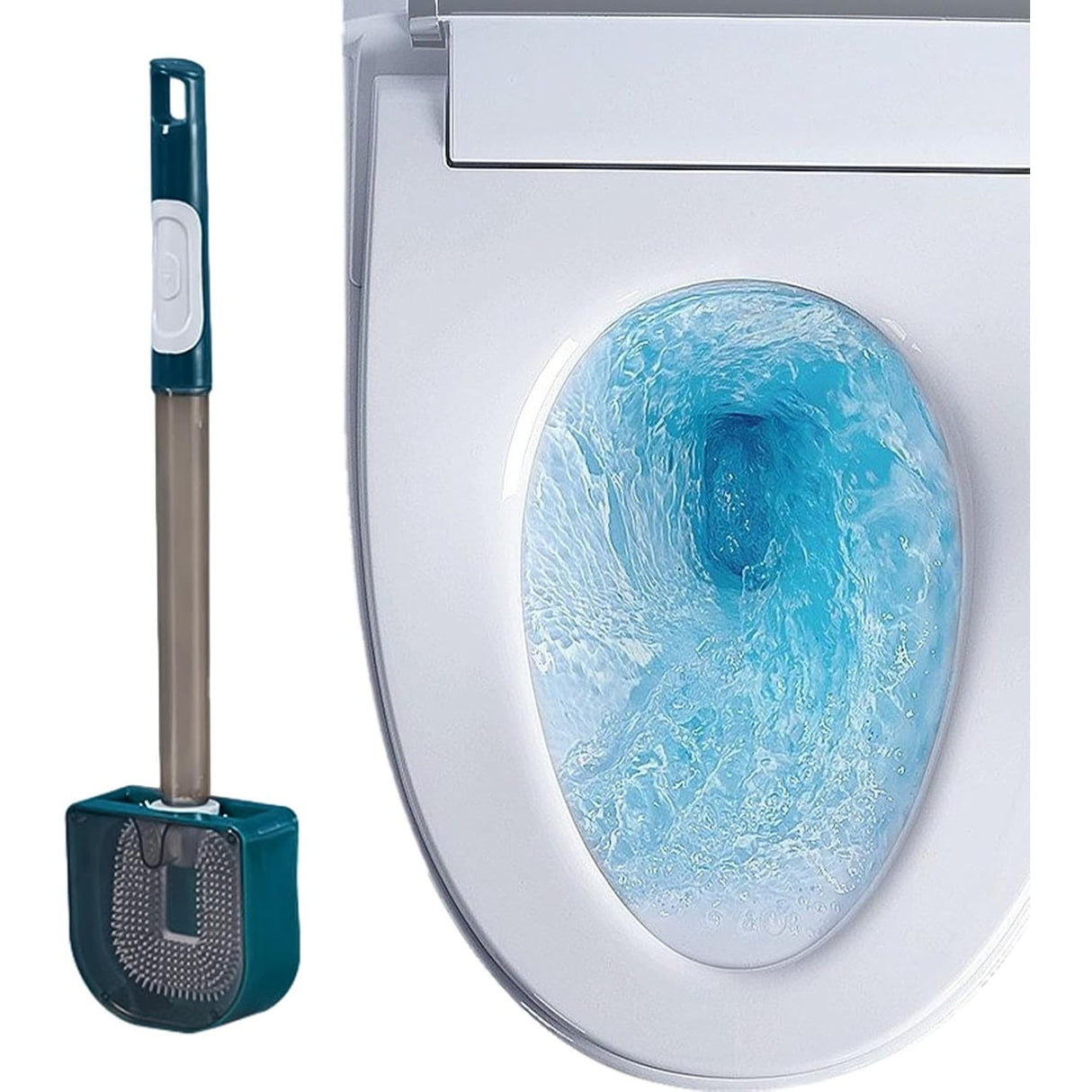 Perie de Toaleta, Vivimall, cu Recipient pentru Detergent, din Plastic+TPR, Montare fara Perforare, 40 x 9 cm, Verde - vivimall.ro