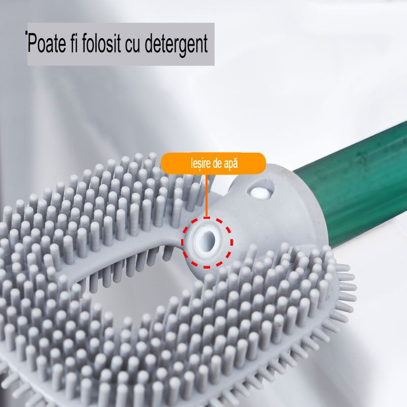 Perie de Toaleta, Vivimall, cu Recipient pentru Detergent, din Plastic+TPR, Montare fara Perforare, 40 x 9 cm, Verde - vivimall.ro