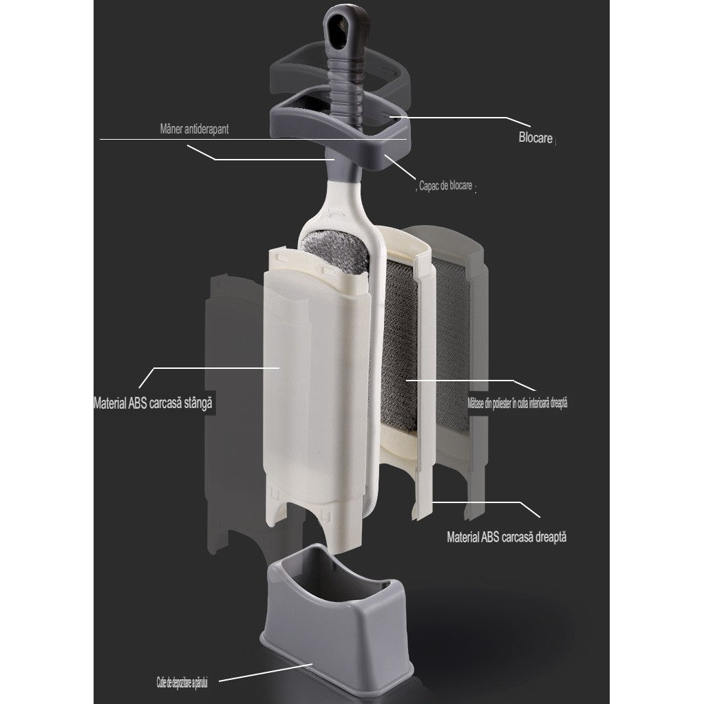 Perie Electrostatică, Pentru Curățarea Părului De Pe Haine Și Tapițerii, 2 Fețe, Autocurățare, 33 x 7,5 cm, Gri - vivimall.ro