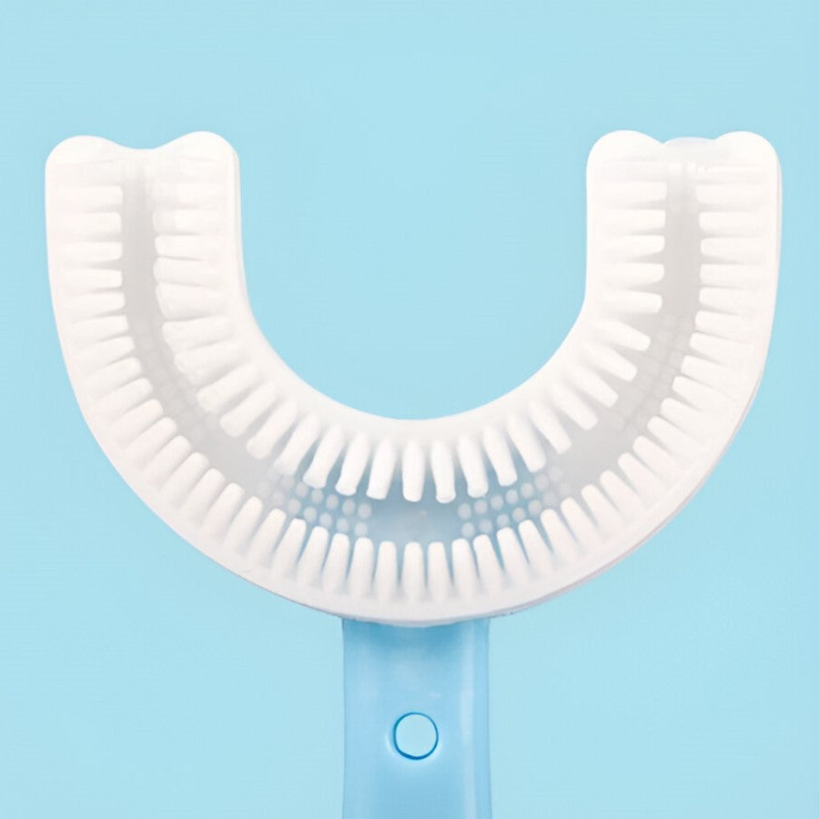 Periuta de Dinti in Forma de U, Vivimall, pentru Copii 6-12 ani, Peri Moi, 12 cm, Model Inima, Culoare Albastru - vivimall.ro