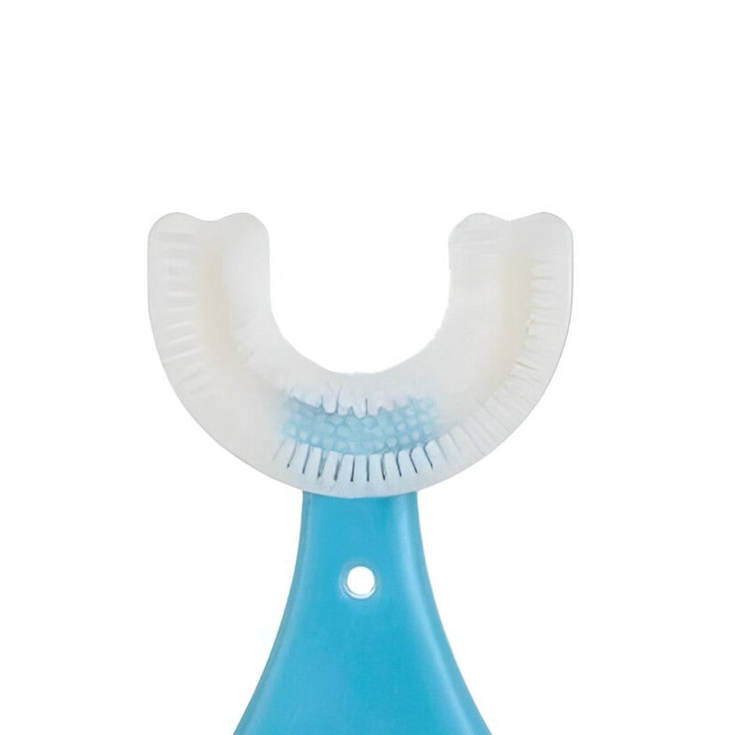 Periuta de Dinti in Forma de U, Vivimall, pentru Sugari si Copii 2-6 ani, Peri Moi, 9 cm, Model Inima, Culoare Albastru - vivimall.ro