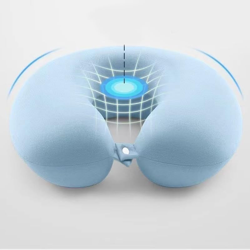 Perna de Calatorie in Forma de U, Vivimall, Pentru Gat si Cap, Umplutura din Spuma cu Memorie, 30x30 cm, Sistem Prindere Capse, Cutie de Depozitare, Bleu - vivimall.ro