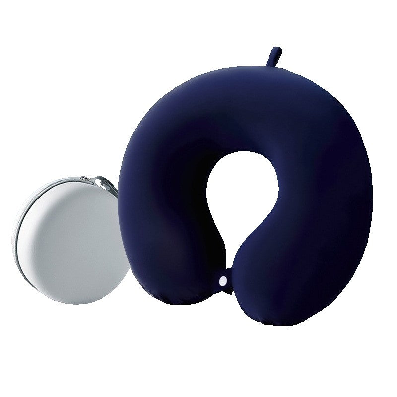 Perna de Calatorie in Forma de U, Vivimall, Pentru Gat si Cap, Umplutura din Spuma cu Memorie, 30x30 cm, Sistem Prindere Capse, Cutie de Depozitare, Albastru Marin - vivimall.ro