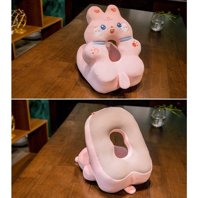 Perna din Spuma, Vivimall, pentru Birou, Calatorii, Model Iepure, Lavabila, Umplutura de Bumbac, Spatiu Cap in Forma de 8, 30x35x30 cm, Roz - vivimall.ro