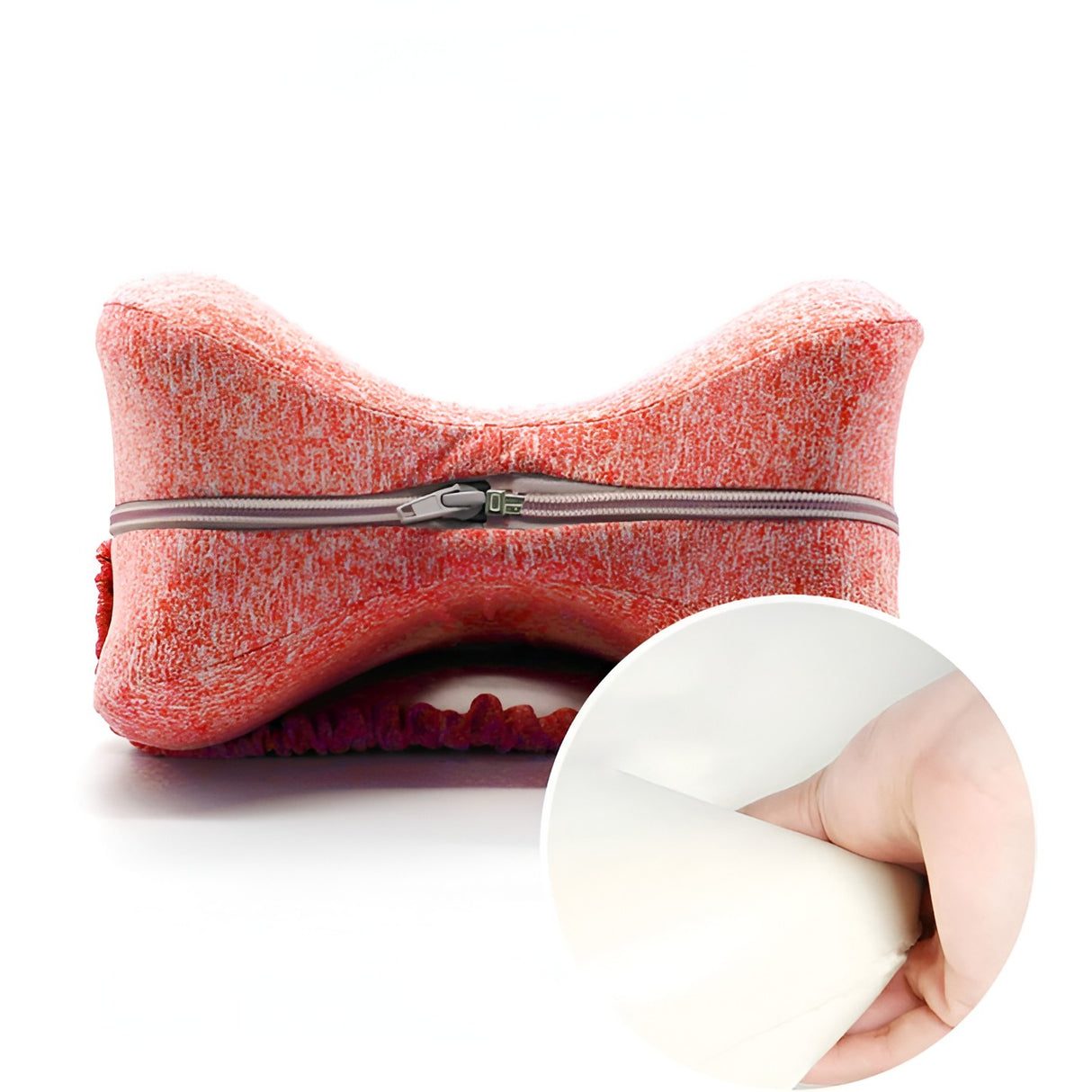 Perna Ortopedica pentru Picioare, Vivimall, Multifunctionala, Confortabilă, in Forma de Inima, Spuma cu Memorie, Curea Anti-cadere, 25x23x13 cm, Roz - vivimall.ro