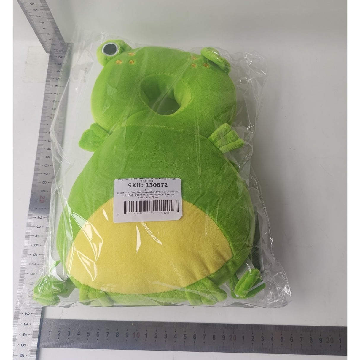 Pernă tip rucsac protecție cap bebeluși verde, dimensiuni 33x19x6 cm, greutate 180g