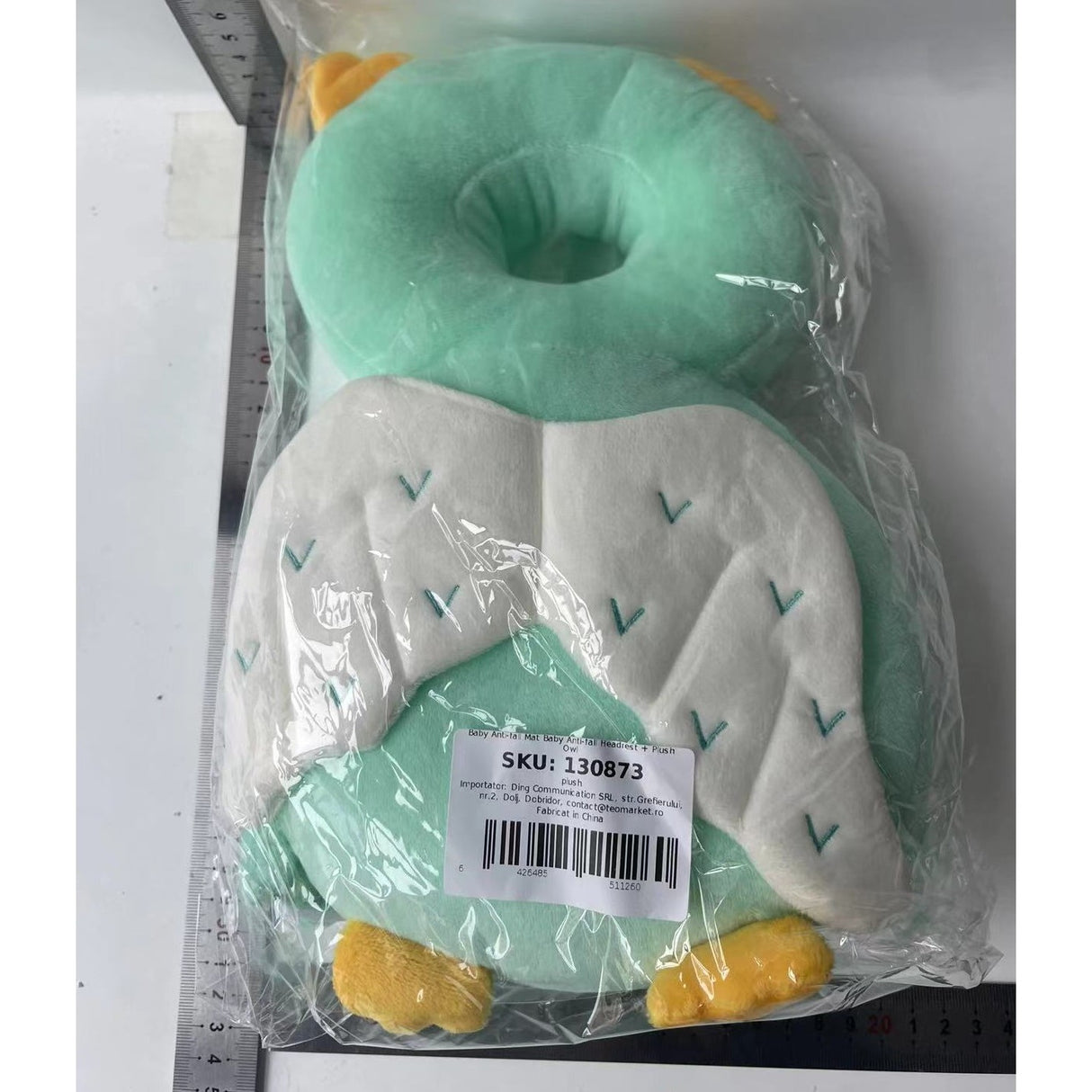 Perna tip Rucsac pentru Protectia Capului, Vivimall, Tetiera tip Bufnita, pentru Bebelusi, 33x6x19 cm, 180 g, Verde - vivimall.ro