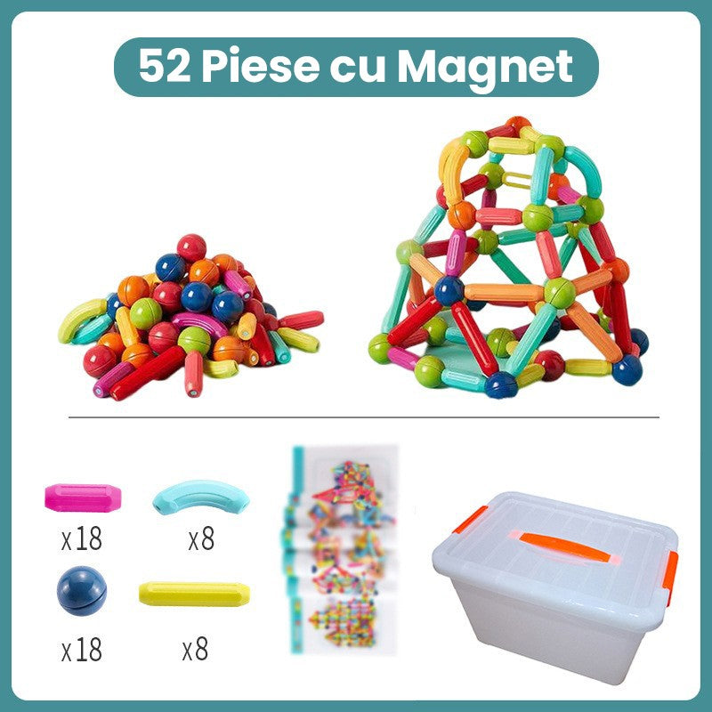 Piese magnetice Flippy multicolor asamblate în structuri 3D, detaliu construcție și magneți integrați