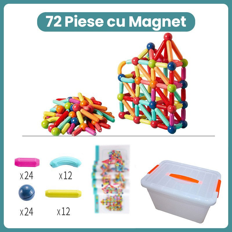 Piese Magnetice pentru Copii, Flippy, Set din 72 de Piese de diferite Culori, Constructor Magnetic cu Posibilitatea de a Construii forme Nelimitate, Multicolor - vivimall.ro