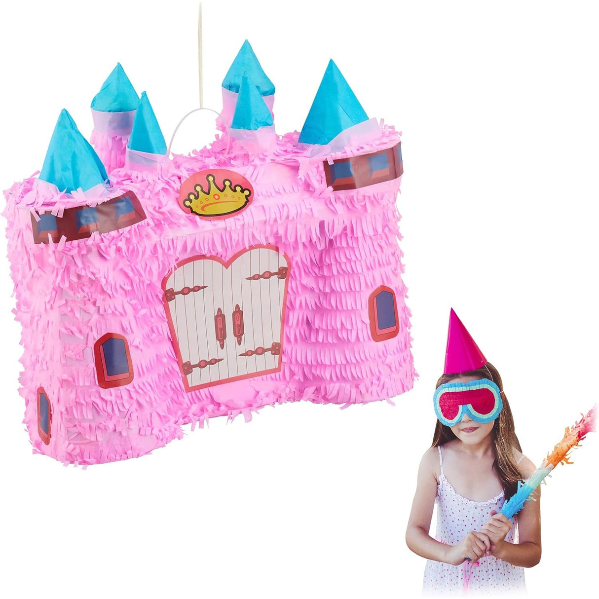 Pinata Castel Printesa pentru Petrecere, Flippy, din Hartie Creponata si Carton, Pinata pentru Petreceri, 40 x 37 x 15 cm, Roz deschis - vivimall.ro