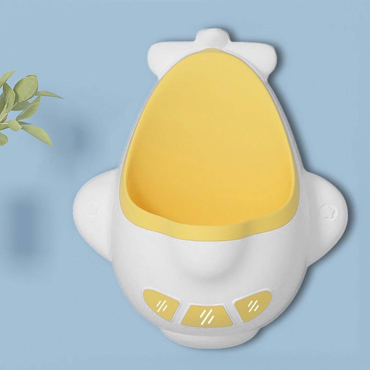 Pisoar pentru Baieti, Vivimall, 0-8 Ani, in Forma de Avion, Perie Inclusa, Montare pe Perete, Carlig Autoadeziv Inclus, 29 x 33.5 cm, Alb/Galben - vivimall.ro