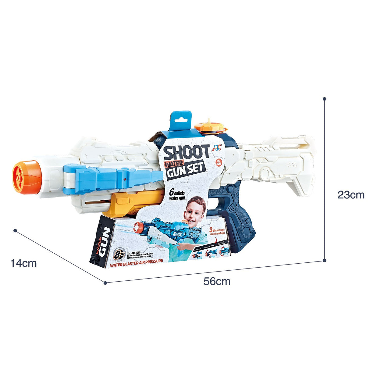 Pistol cu Apa, Vivimall, +6 Ani, Rezervor 700 ml, 4 Moduri de Stropire, din Plastic, 56 x 37 x 23 cm, Alb - vivimall.ro