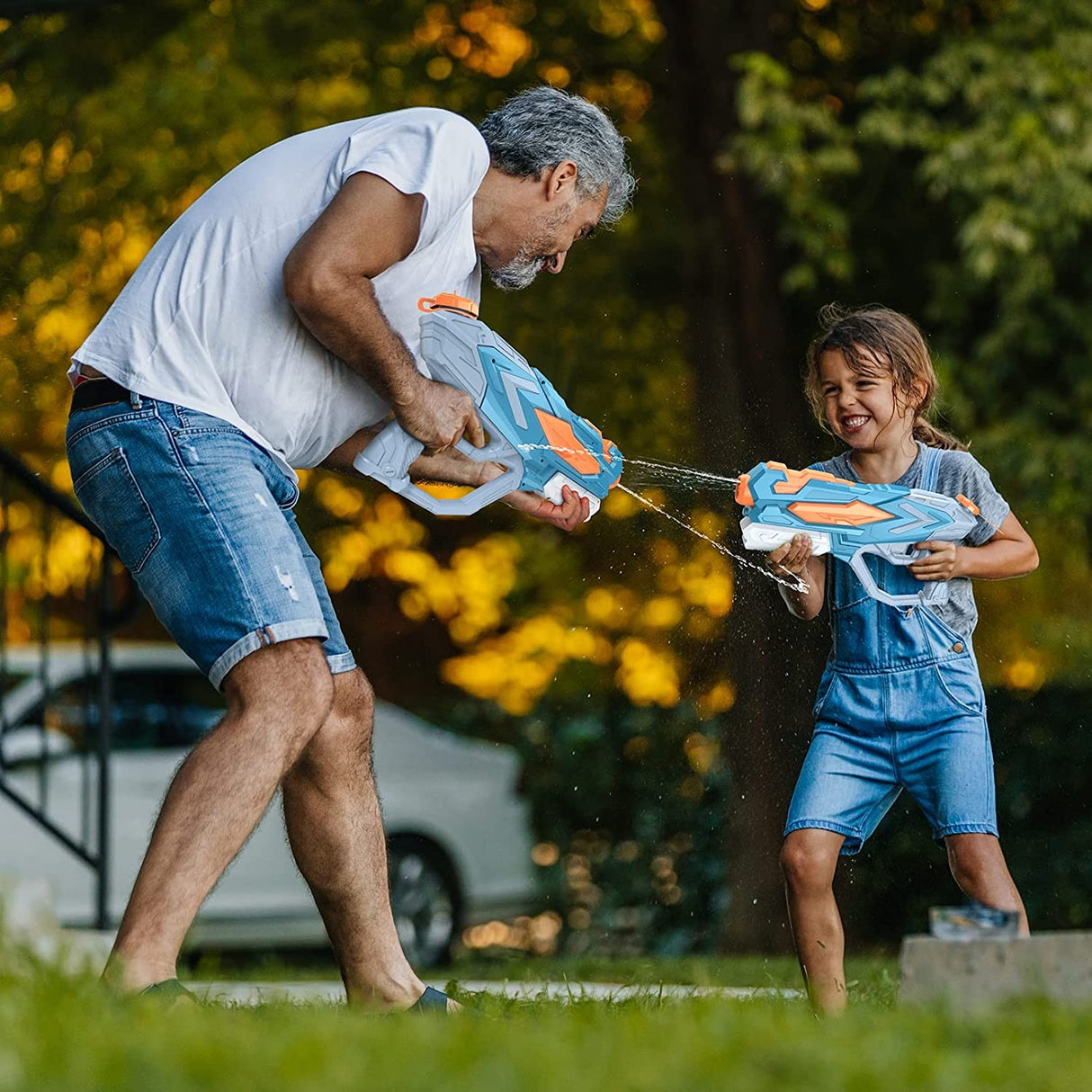 Pistol cu Apa pentru Copii, Rezervor, Pentru Piscina/Plaja, Vivimall, 6ani+, Albastru, 4 duze, 900ML - vivimall.ro