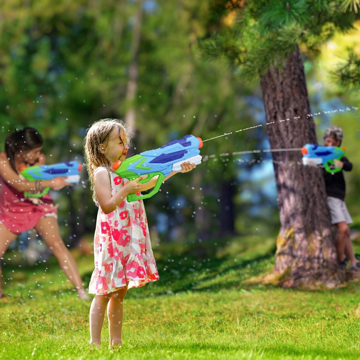 Pistol cu Apa pentru Copii, Vivimall, Rezervor 900ml, Raza de Actiune 8m, 6ani+, 4 Duze, Verde - vivimall.ro
