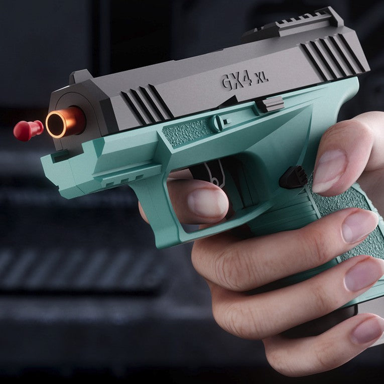 Pistol de jucarie GX4 cu Ejectie, Vivimall, de Explozie de buzunar, Makara BLOWBACK, Gloante Moi pentru Copii, 15 x 13 x 3.5 cm, Negru Verde - vivimall.ro