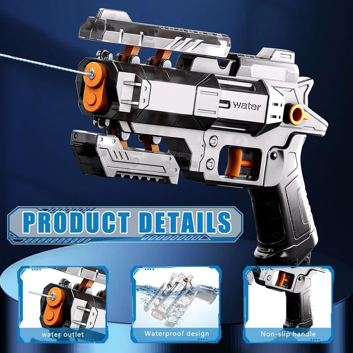 Pistol Manual cu Apa, Vivimall, Jucarie Pistol cu Apa Sigur Pentru Copii, Design Nou S-Shooter Atractiv, 23 x 14.5 cm, Negru Transparent - vivimall.ro