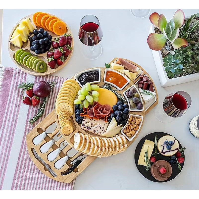 Platou Festiv, Vivimall, din Lemn, pentru Branzeturi si Aperitive, 18 Piese, Maro - vivimall.ro