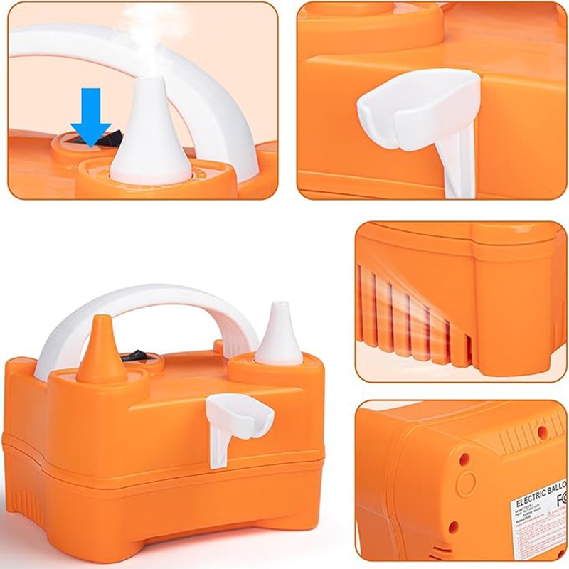 Pompa Electrica de Umflat Baloane, Vivimall, cu Doua Iesiri, 220V, Putere 400W, Accesorii petrecere, Portocaliu - vivimall.ro