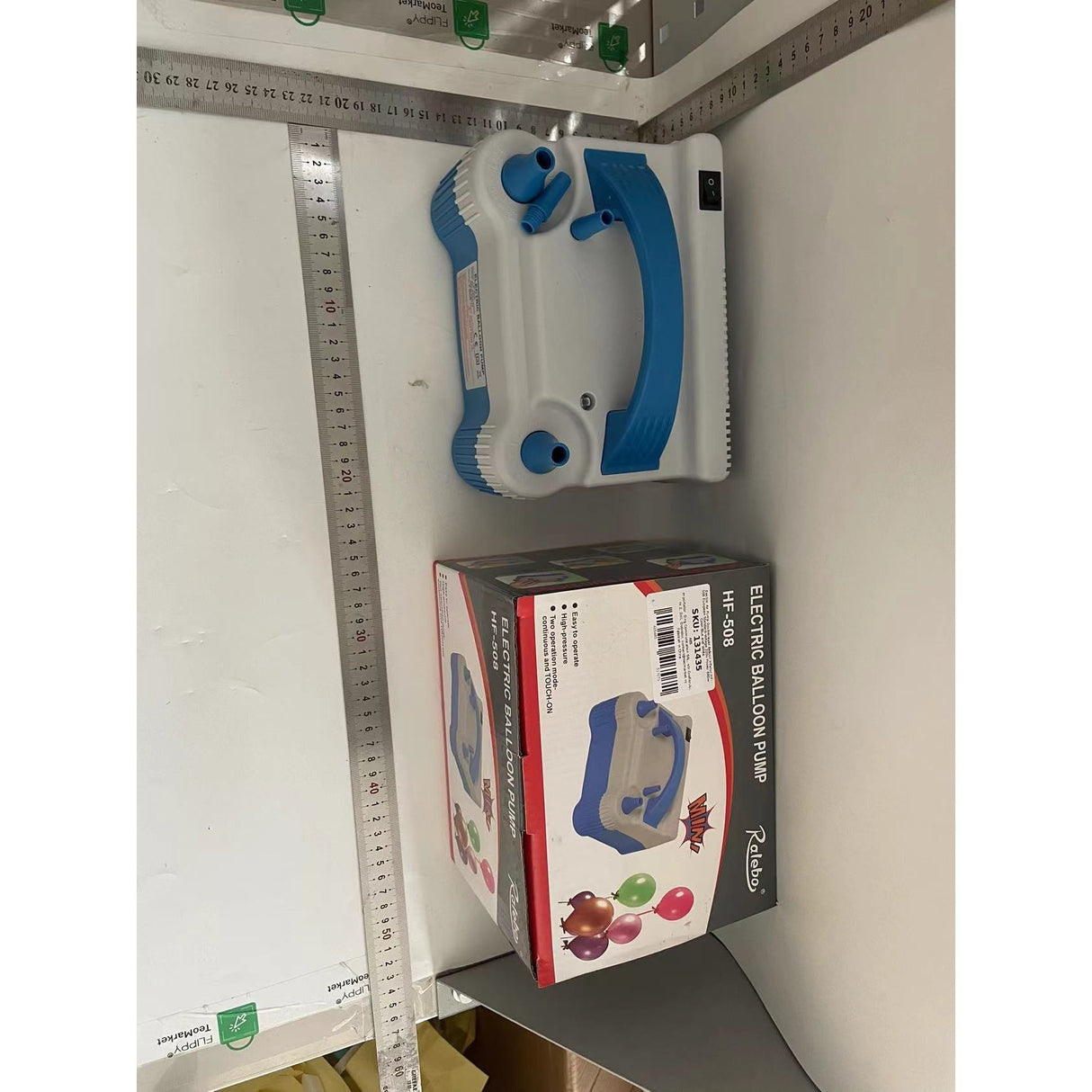 Pompa Electrica de Umflat Baloane, Vivimall, cu Doua Iesiri, 220V, Putere 700W, Accesorii petrecere, Albastru-Gri - vivimall.ro