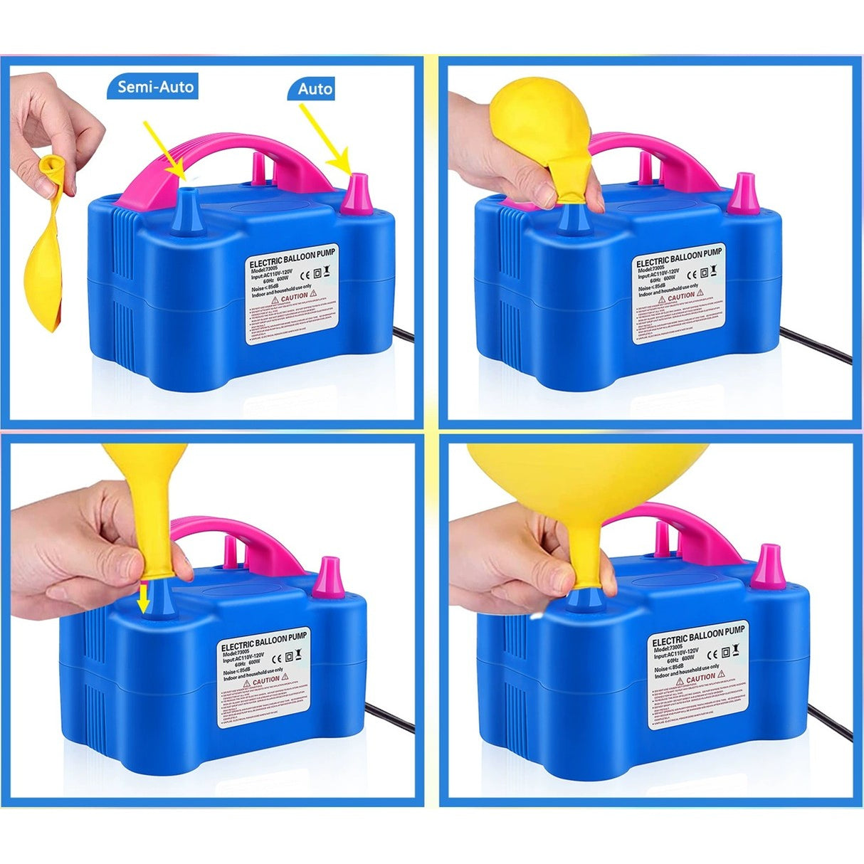 Pompa Electrica Pentru Umflat Baloane, 600 W, Doua Capete de Umflat, din Plastic, 19.5 x 14 x 13 cm, Albastru/Roz - vivimall.ro