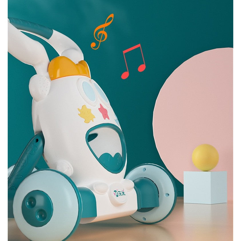 Premergator pentru copii Vivimall, pliabil, viteza ajustabila, maner antialunecare, cu lumini si muzica, 46 x 57 cm, loc depozitare jucarii, inaltime ajustabila, albastru - vivimall.ro