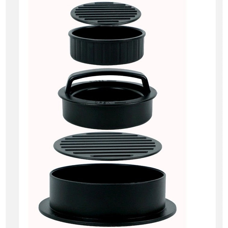 Presa dubla pentru hamburgeri 3 in 1, forma si presa, cu maner, usor de curatat si folosit, 13x13x7 cm, fara lipire, neagra - vivimall.ro