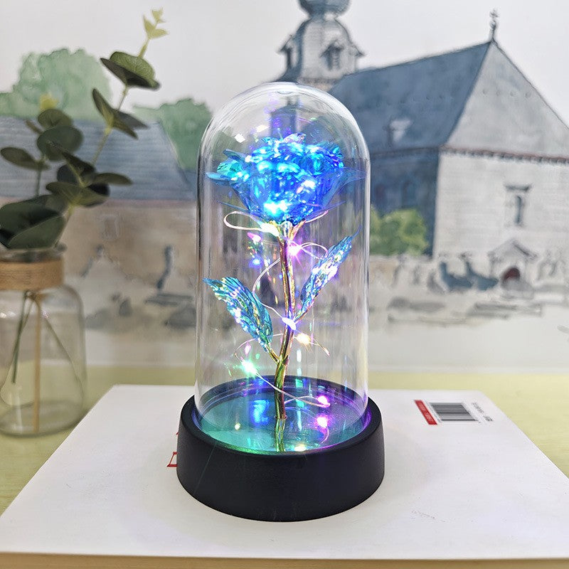 Trandafir in Cupola, Vivimall, cu Lumina Led Multicolora, Baterii, 8.5 x 15 cm, Albastru - vivimall.ro